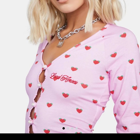 Local Heroes Strawberry Heart Pink Crop Top. Size L - Picture 3 of 10